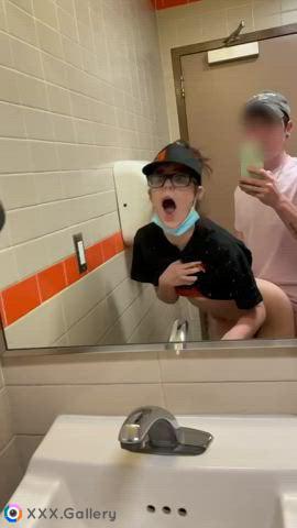 Getting fucked in the work bathroom and sending the clip
