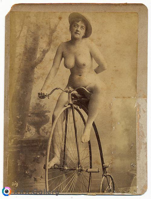 One of my favorites—a Victorian woman grinding on her bicycle!