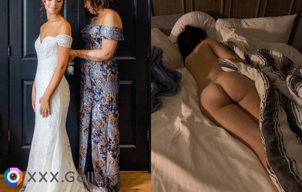 Just married. Before vs after our wedding. Would you fuck my newlywed wife from behind? 👰🏻‍♀️