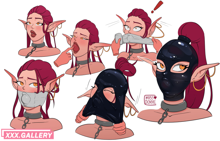 Elf slave given a collar, gag, and latex hood [MissDomme]